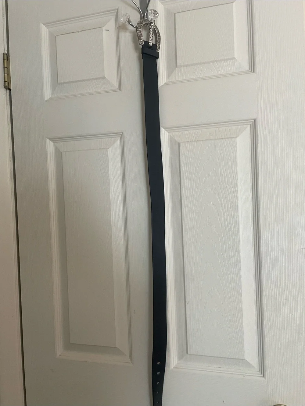 Express‎ Black Leather Belt with Hammered Silver Horseshoe Buckle